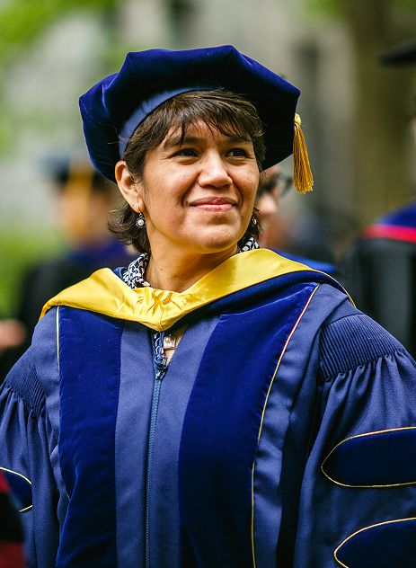 At her first Commencement as college assistant professor, wearing the colors of her Alma Mater, UC of Santa Barbara.