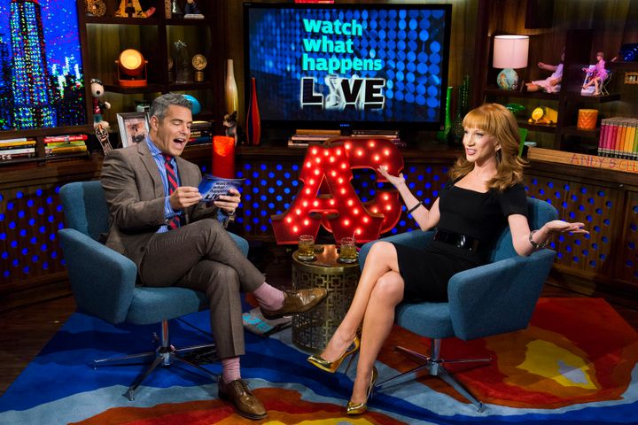 Andy Cohen and Kathy Griffin chatting on his Bravo TV show.