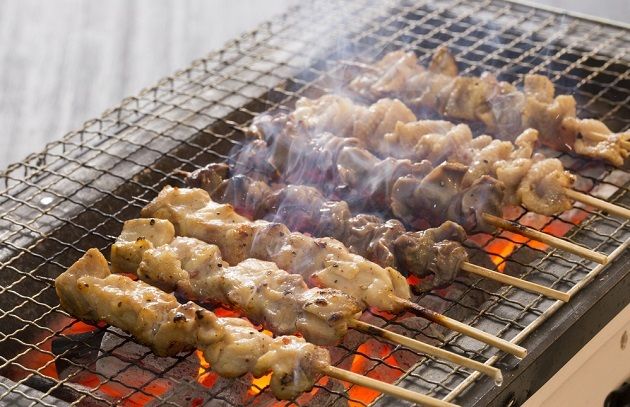 Yakitori on the grill.