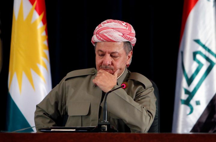Iraqi Kurdish president Masoud Barzani speaks during a news conference in Erbil, Iraq September 24, 2017. 