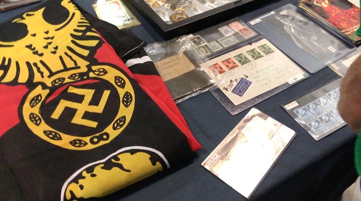Nazi memorabilia for sale at a California gun show that also featured various Donald Trump merchandise, as well. 