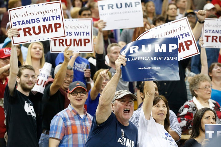  Trump supporters at a March 2016 campaign rally in Orlando, Florida. 