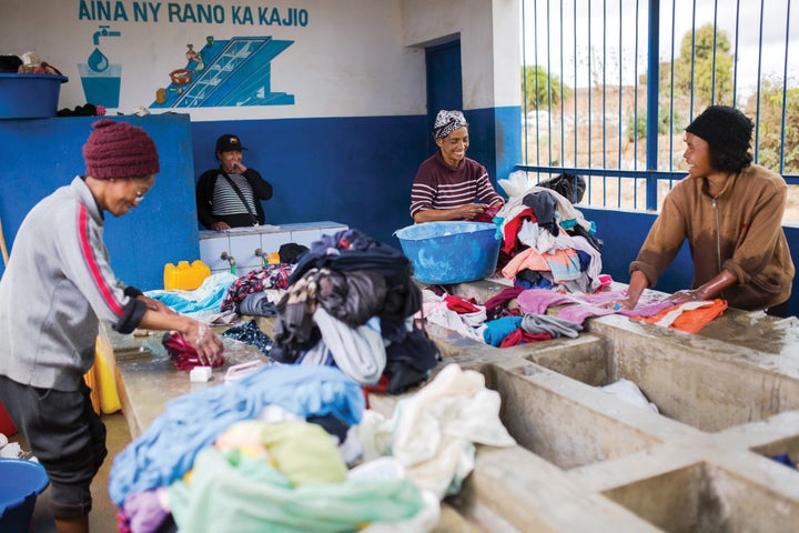 Laundry blocks like this one in Andrefantsena Commune of Sabotsy Namehana provide a clean and safe environment for washing clothes – keeping soap residue out of local streams and rivers and providing many women with entrepreneurial opportunities in the form of laundry service small businesses. 