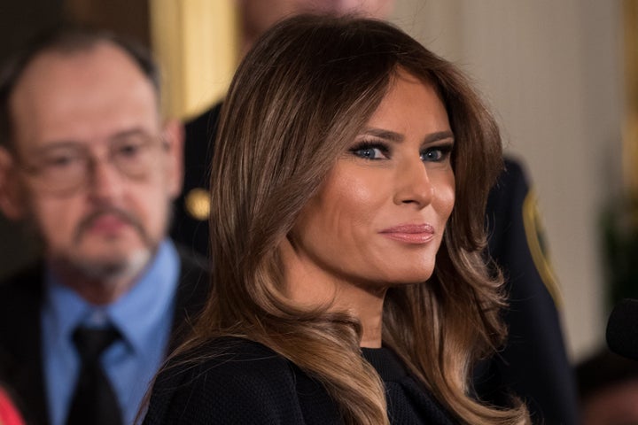 First lady Melania Trump speaks in the East Room of the White House on Oct. 26, 2017. 