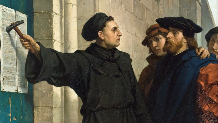 Martin Luther nailing his 95 Theses to the All Saints’ Church door on October 31, 1517.
