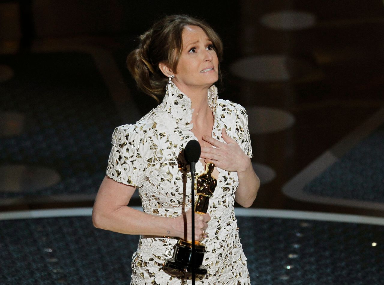 Melissa Leo accepts her Oscar for "The Fighter" on Feb. 27, 2011.