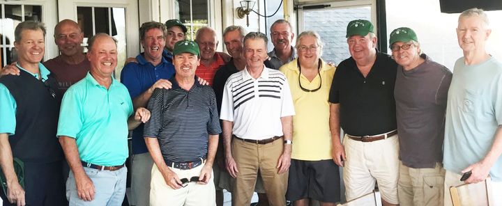 <p>(Band of Brothers, Sterling Farms Golf Course, Stamford, CT., standing as one. Greg O’Brien is second from right.)</p>