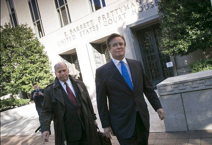 Paul Manafort leaves U.S. District Court on Monday after pleading not guilty on federal charges.