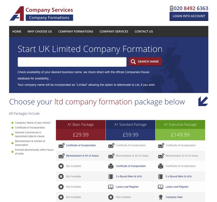 A1 Company Services offers a range of packages.