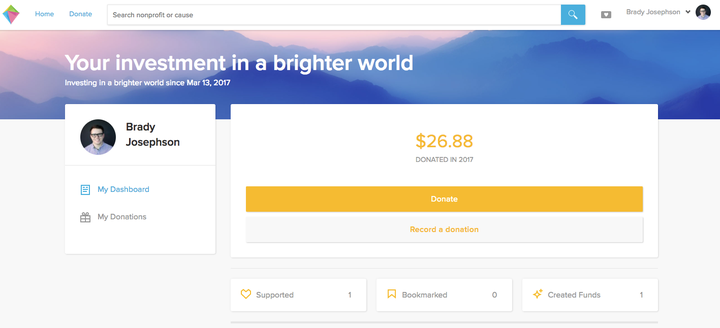 Your own account to give and track donations to nonprofits.