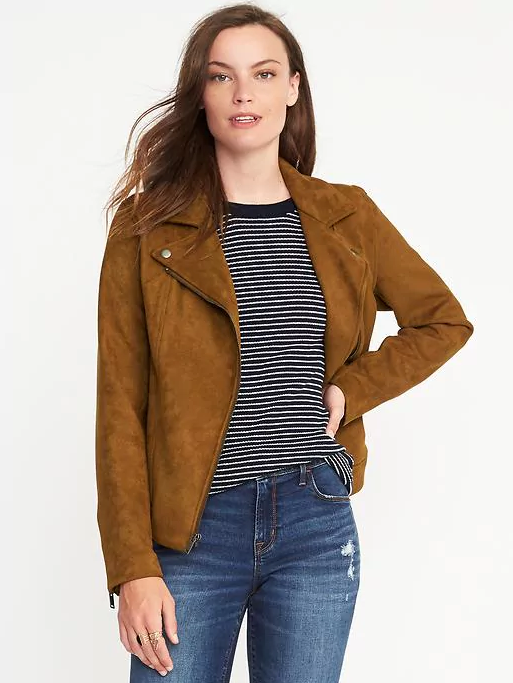 Old Navy's sueded-knit moto jacket is only $60, and comes in two colors. 