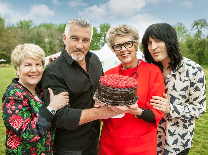 Sandi and Paul with Bake Off co-stars Prue Leith and Noel Fielding