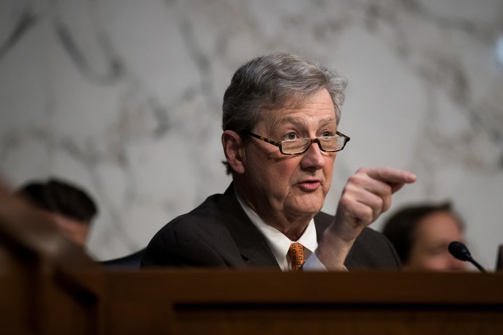 Sen. John Kennedy (R-La.) questions Facebook, Google and Twitter representatives during a Senate Judiciary Subcommittee