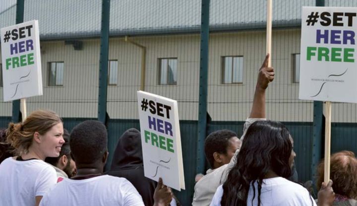Women for Refugee Women protestors outside Yarl's Wood detention centre.
