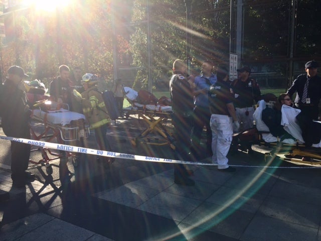 Paramedics and other emergency personnel on the Hudson River Bike path— October 31