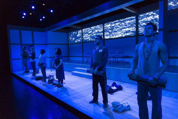 <p>Six characters in search of inner peace arrive at a silent retreat in a scene from <strong><em>Small Mouth Sounds</em></strong></p>