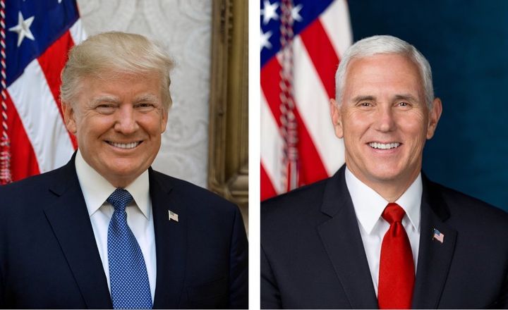 President Donald Trump, left, and Vice President Mike Pence in their newly released White House portraits. 