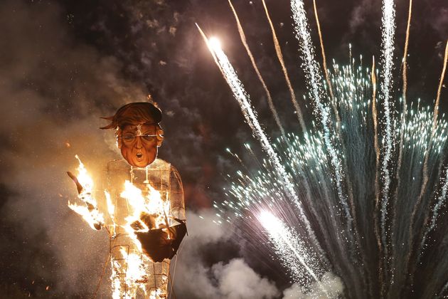 An effigy of Donald Trump was sent up in flames in Edenbridge, England, in 2016.