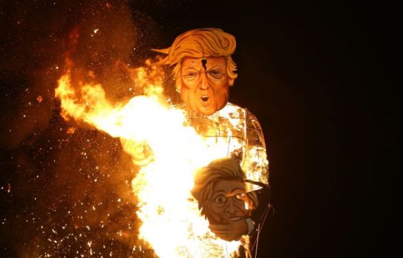 Donald Trump's effigy was set alight last year 