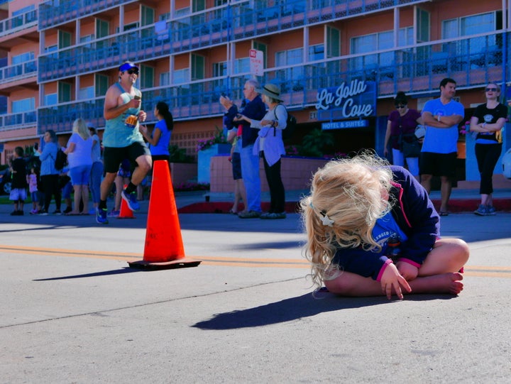 Watching a race can be exhausting and stressful, as demonstrated here by my 4-year-old niece.