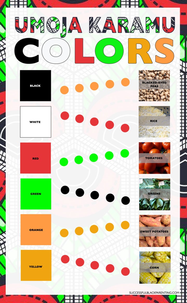 Umoja Karamu colors and foods represent the rich history of African American families.