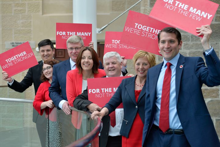 Scottish Labour MPs (l-r) Ged Killen, Danielle Rowley, Martin Whitfield, the then Scottish Labour leader Kezia Dugdale, Hugh Gaffney, Lesley Laird, Paul Sweeney