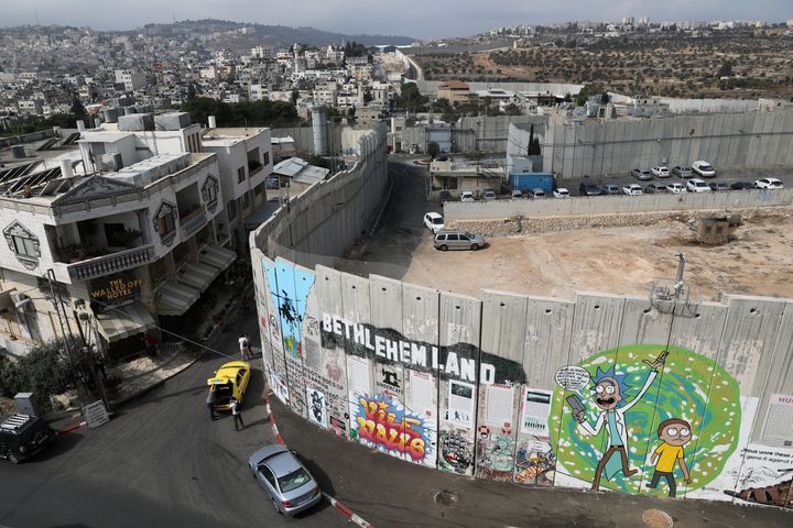 The Israeli barrier in the West Bank, opposite Banksy's Walled Off Hotel 