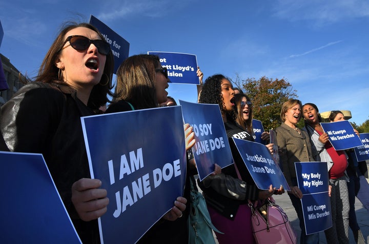 Protesters rally in support of "Jane Doe," a 17-year-old who was blocked from leaving an Office of Refugee Resettlement shelter to obtain an abortion.