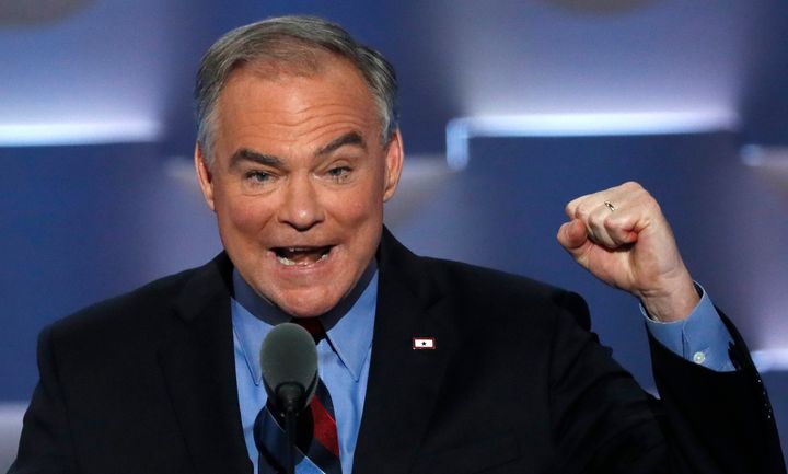 Kaine speaking on the third night at the Democratic National Convention on July 27, 2016. 
