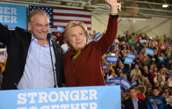 Clinton and Kaine attend a campaign event on Oct. 22, 2016. 