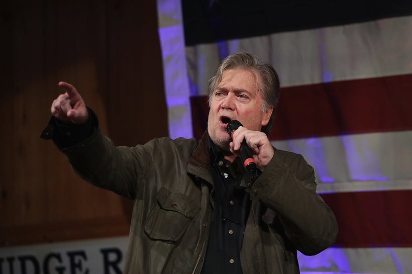 Steve Bannon, speaks at a campaign event for Republican candidate for the U.S. Senate in Alabama Roy Moore on September 25