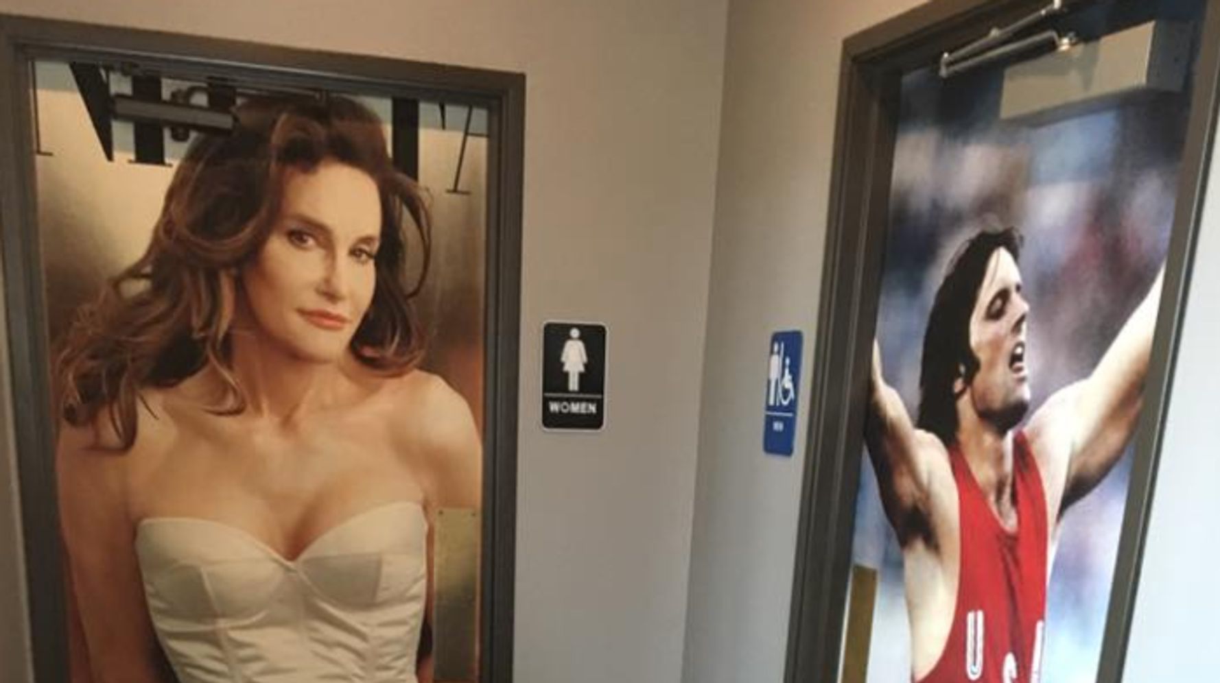 My local bar has a picture of Jenner on both bathrooms. : r