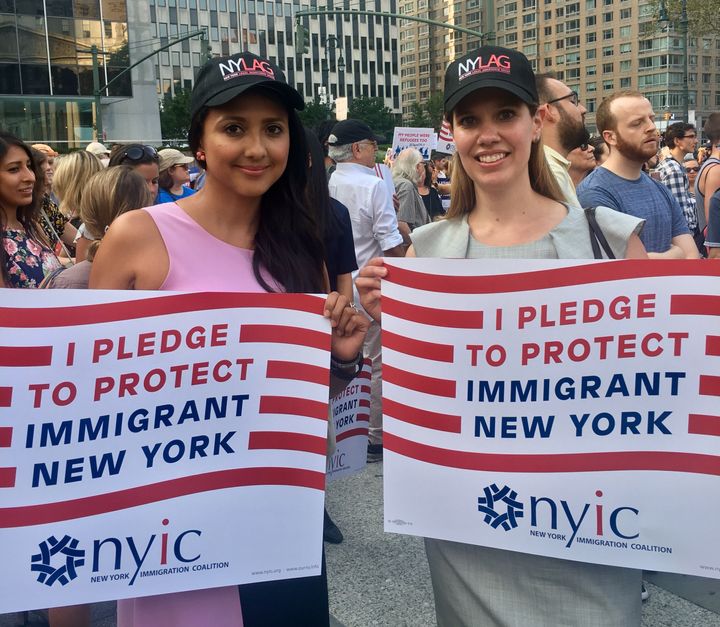 NYLAG attorneys and staff defend immigrant rights at a rally in NYC