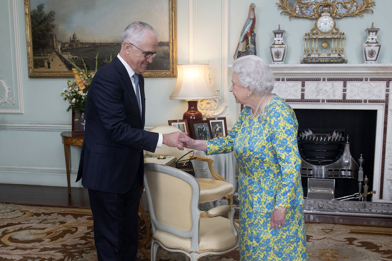 Malcolm Turnbull shakes Queen Elizabeth II's hand during an audience at Buckingham Palace this July.