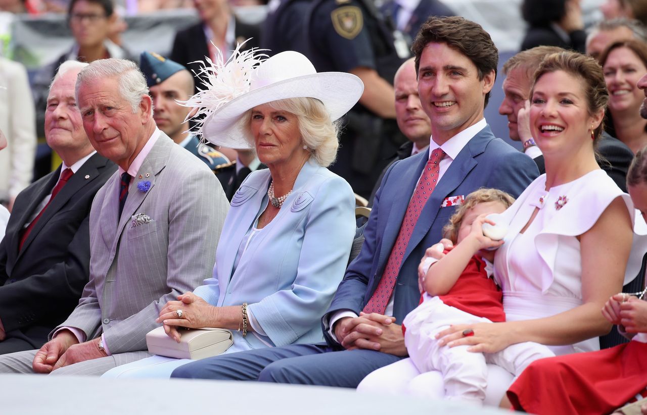 Charles, Prince of Wales, and Camilla, Duchess of Cornwall, sit alongside Canadian PM Justin Trudeau and his wife Sophie in Ottawa during their visit to the country this year.
