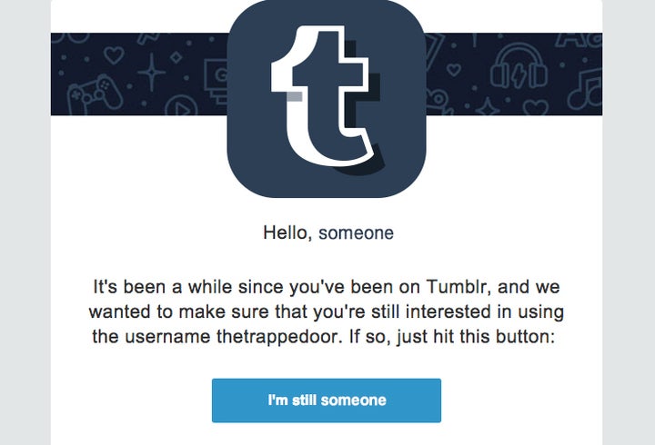 <p>A tumblr message asks users to confirm their account status</p>