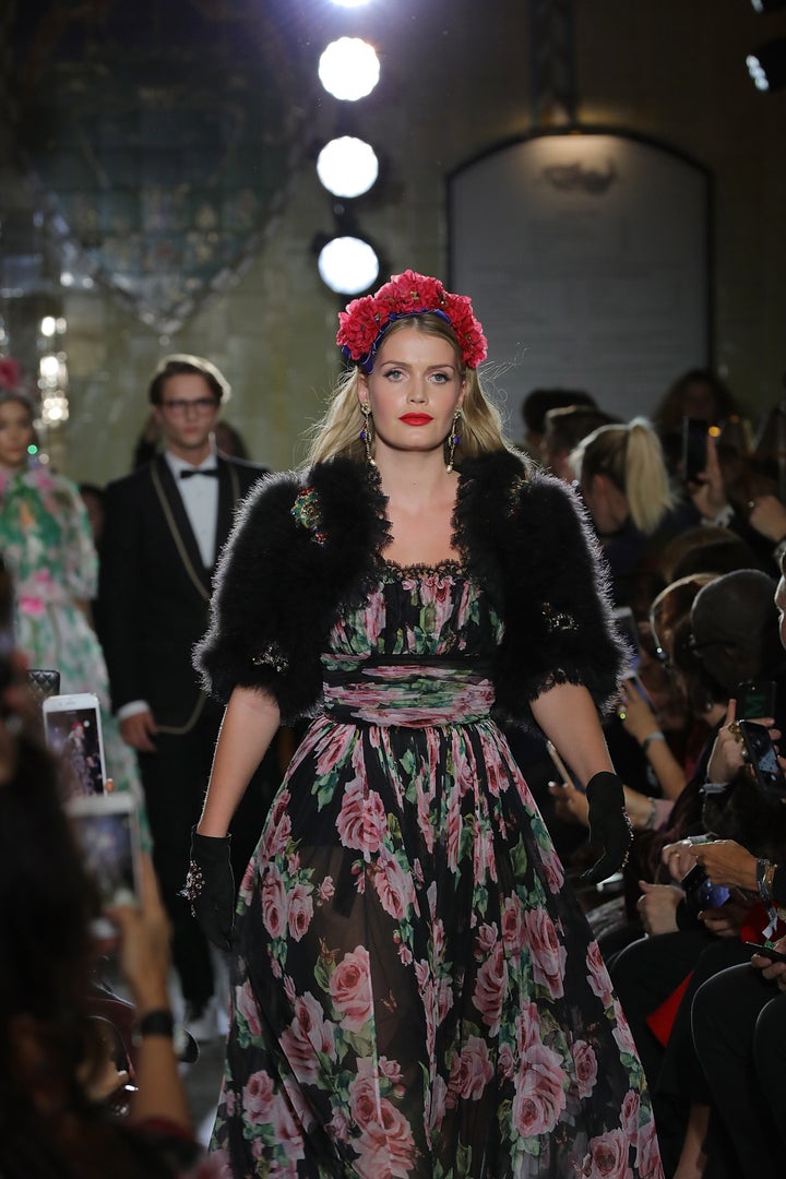 Lady Kitty Spencer walks in Dolce & Gabbana's Italian Christmas show at Harrods on Nov. 2 in London.