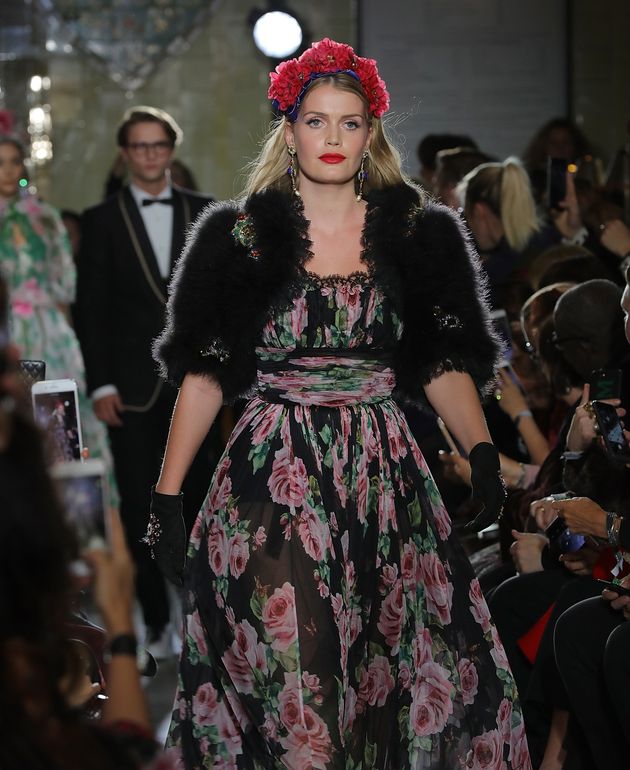 Lady Kitty Spencer walks in Dolce & Gabbana's Italian Christmas show at Harrods on Nov. 2 in London.