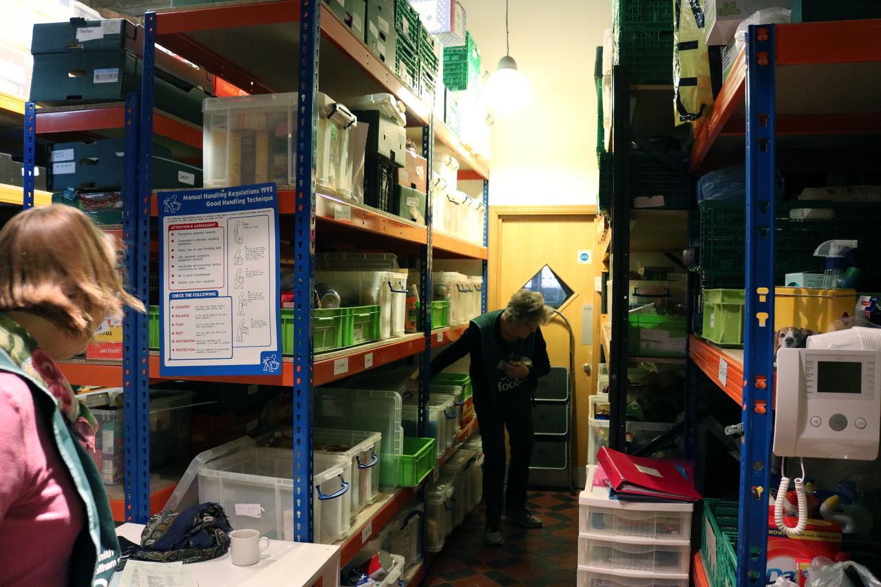 The Hammersmith and Fulham Foodbank near Parsons Green, South West London, is housed within a church and open two times a week. Demand has surged by 94% since Universal Credit hit the area last year.