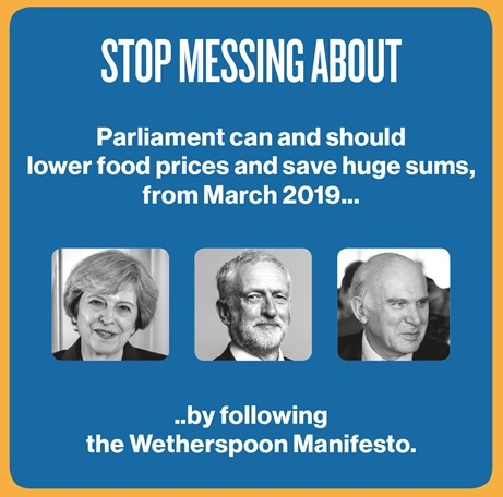 'Parliament can and should lower food prices and save huge sums' - the slogan on one of the beer mats.