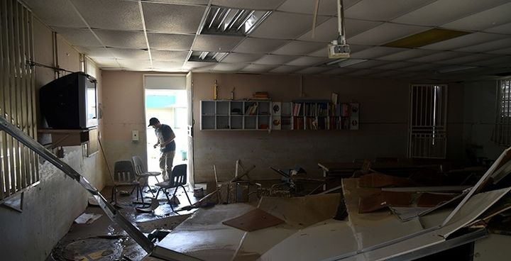 Classroom damaged by Hurricane Maria in Puerto Rico.