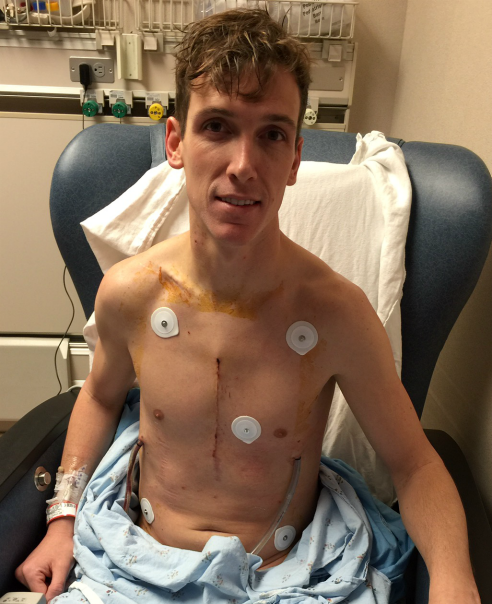 <p>Andrew recovering from heart surgery</p>