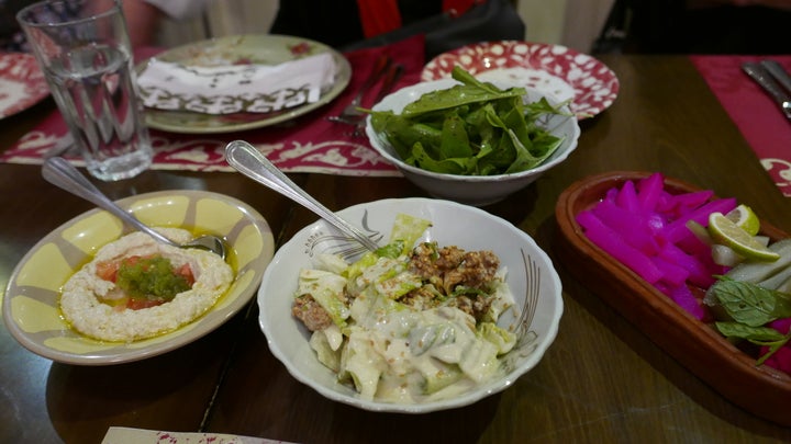 What a mezze—Sufra in Amman shows the many ways chickpeas, vegetables and olive oil can be prepared.