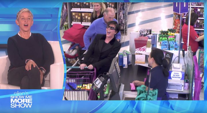 Kris Jenner, who was wearing an earpiece, is seen laughing on cue while shopping at a 99-cent store.
