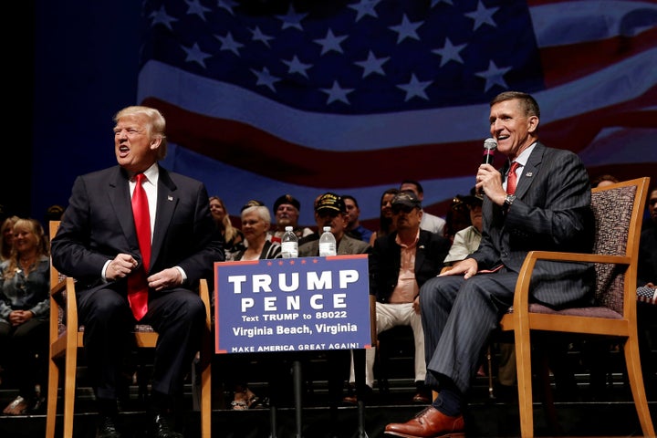 Flynn (right), with then-GOP presidential nominee Trump at a campaign stop in 2016.