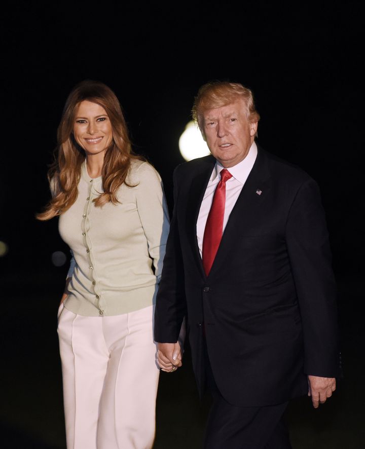 President Donald Trump and first lady Melania Trump return to the White House on May 27 in Washington, DC. Trump is returning from his first overseas trip as president.