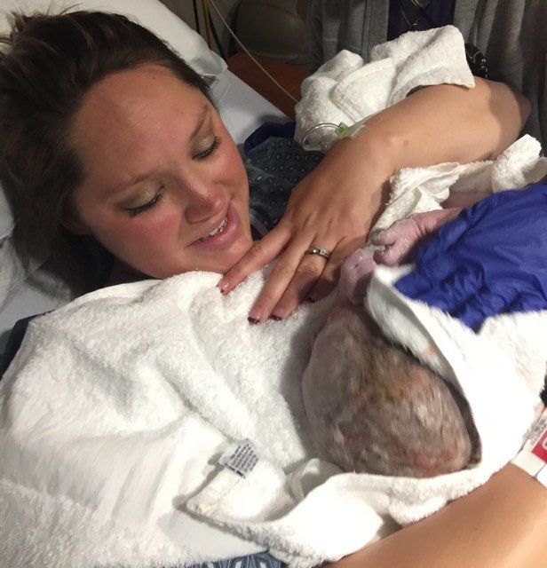 Brittany Selph meets her baby, Oaklyn, following a unique delivery at a Tennessee hospital last week.
