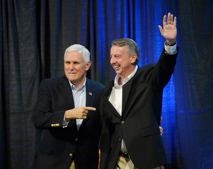 Vice President Mike Pence joined fellow Republican Ed Gillespie at a rally in Abingdon, Virginia, on Oct. 14, 2017. Gillespie decided not to invite President Donald Trump to campaign for him.