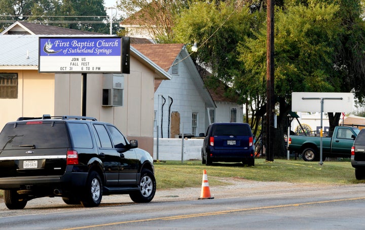 The site of a shooting at the First Baptist Church of Sutherland Springs, Texas.