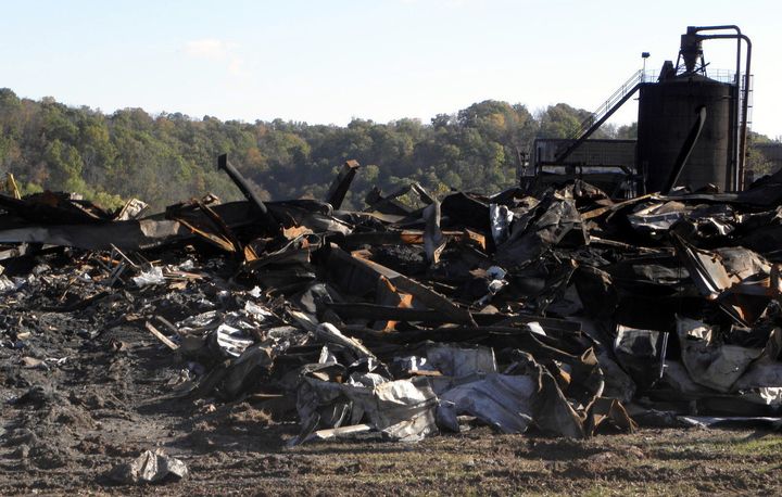 Remains of the International Import Export warehouse in Parkersburg, West Virginia, after a fire there burned for a week.